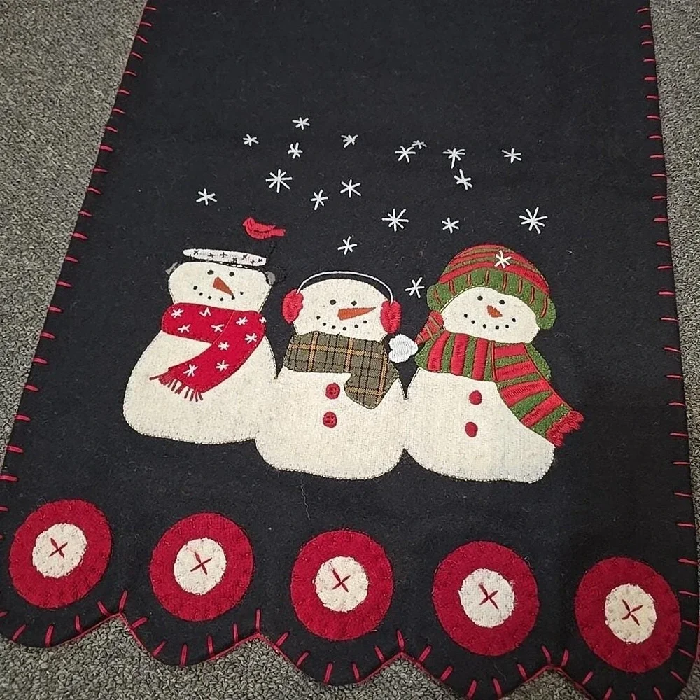 Primitive Raghu Christmas SNOWMAN Penny Rug Table Runner 14